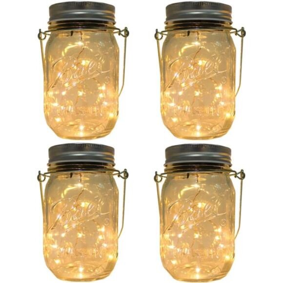 4-Pack Solar-powered Mason Jar Lights (Mason Jar / Handle Included),20 Bulbs Jar - Picture 1 of 8